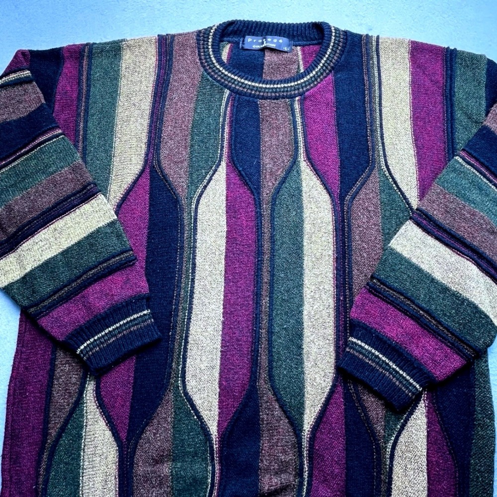 Protege Collection Sweater Men Large Multicolor 90s Vintage 3D Textured USA Made